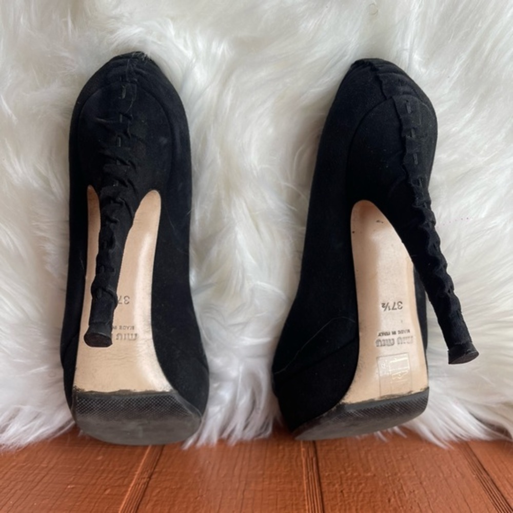 Miu Miu Black Suede Open Toe Platform Heels | Siz… - image 6